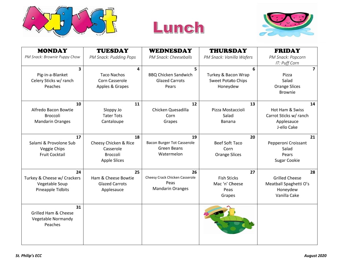 Monthly Meal Menu » St. Philip's United Church of Christ
