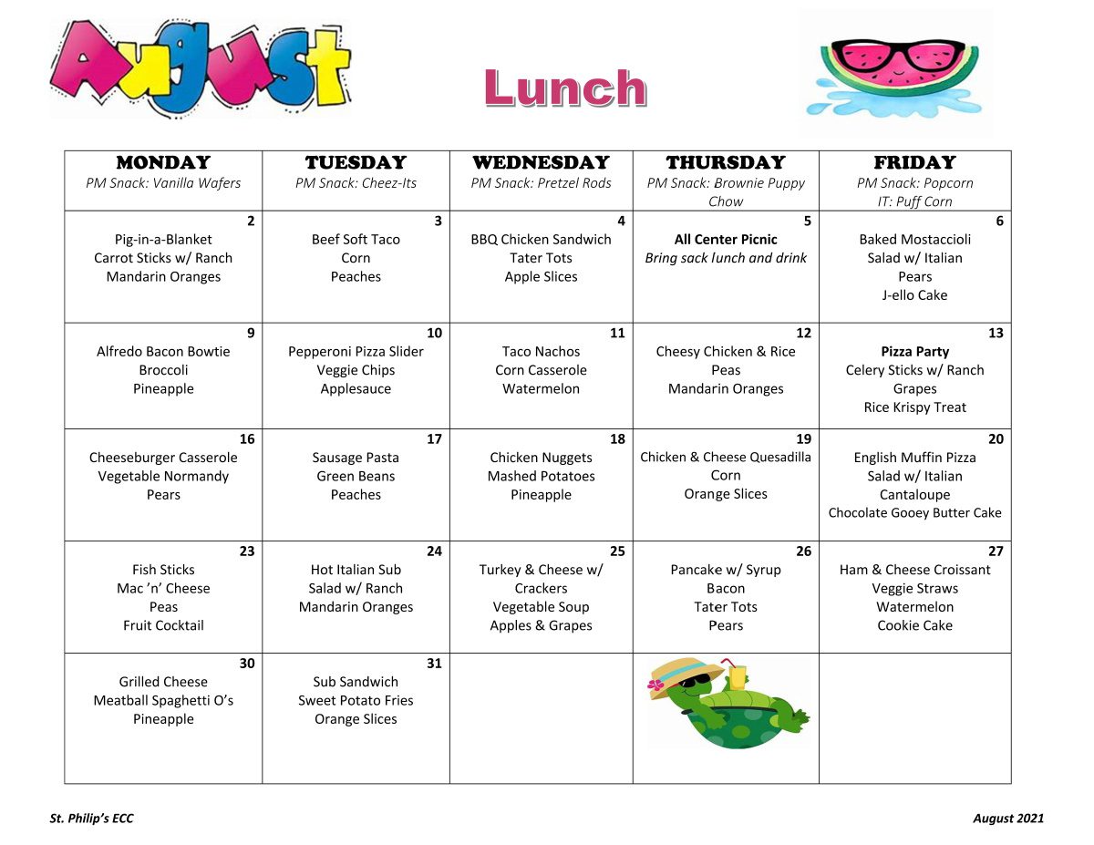 Monthly Meal Menu » St. Philip's United Church of Christ
